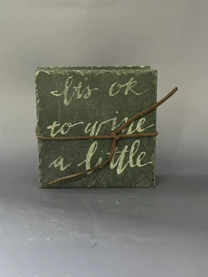 Vermont Natural Cleft Slate Witty Wine Coasters 4" x 4" with Cork Bottom (4)