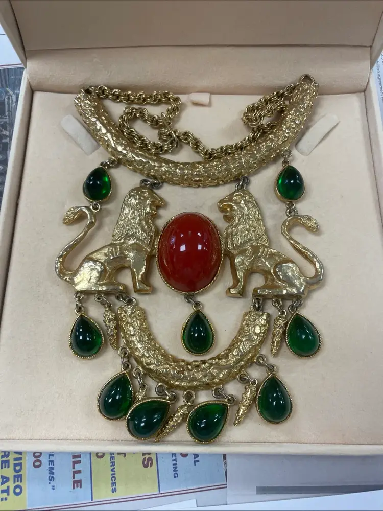 Kenneth Jay Lane & Donald Stannard Rare Gold-Tone Lion Bib Necklace