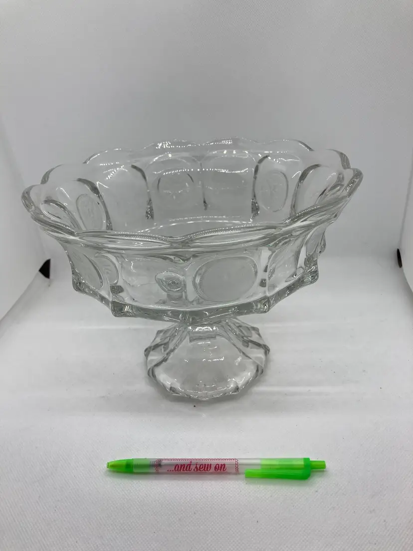 Vintage Fostoria Glass Pedestal Fruit Bowl, Etched 1887 Eagle and Torch Seals