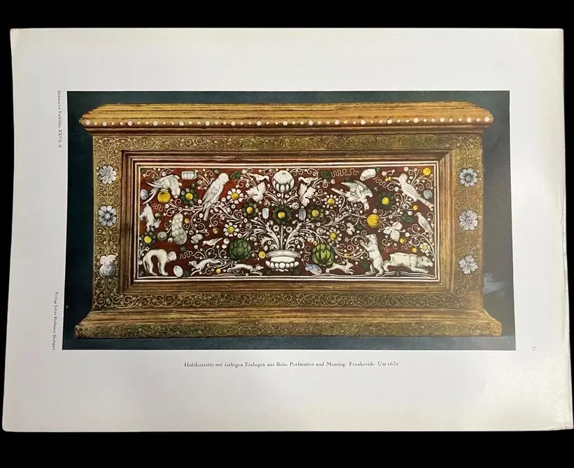 Antique Print 17th Century Wood Inlay Casket France Dekorative Vorbilder XXVII