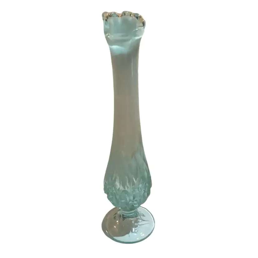 Vintage Fenton Glass Opaline Blue Turquoise Aqua Opalescent Lily of the Valley Bud Swung Vase 10 Inch