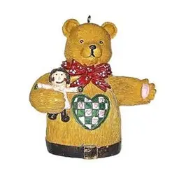 Christmas Ornament in Shape of a Bear Holding a Doll - 3 1/2in.