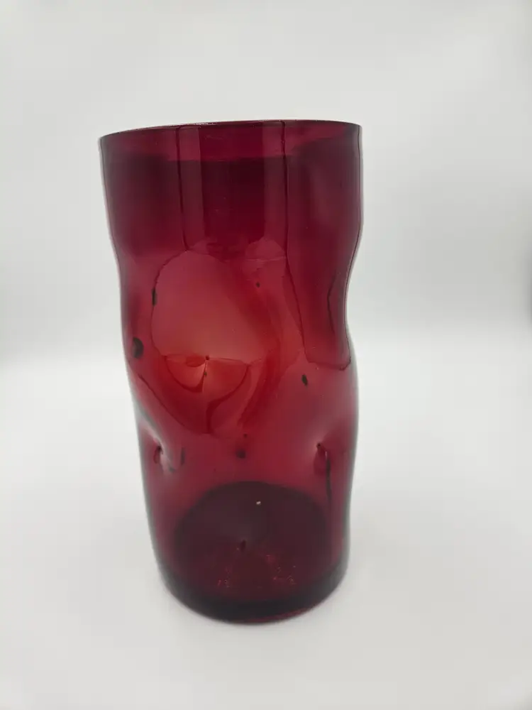 Hand Blown Red Dimple Vase IT GLOWS
