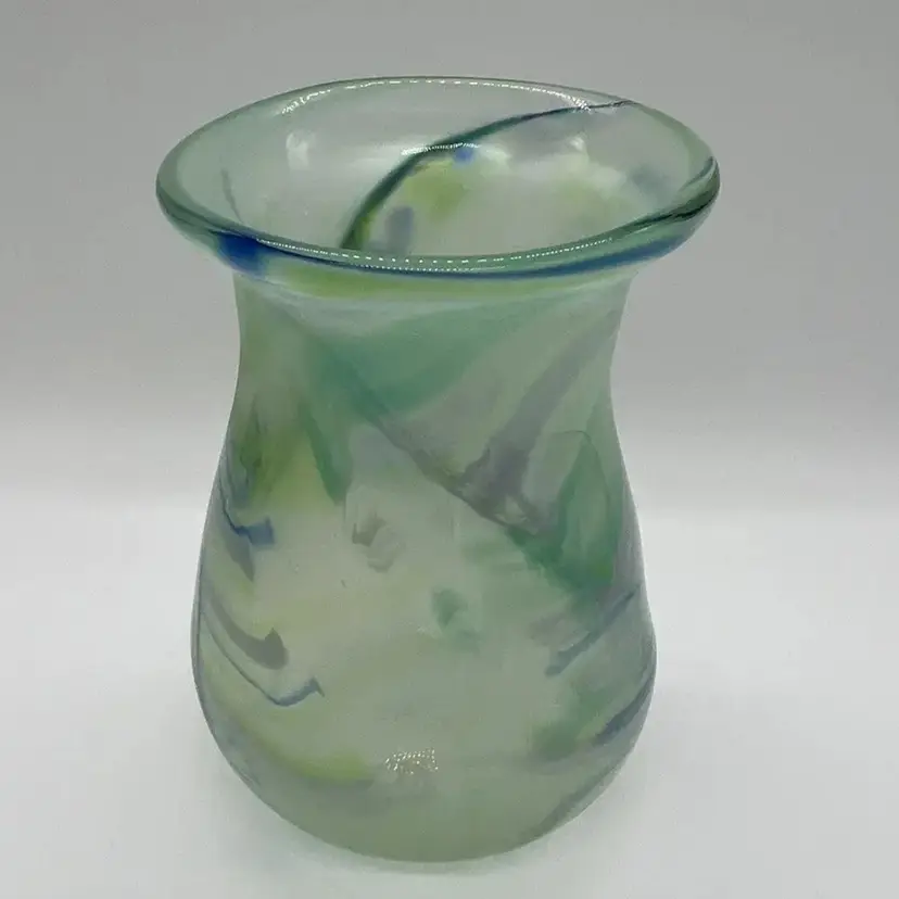 Blown Art Glass Vase Green Purple Blue Signed KO 8/99