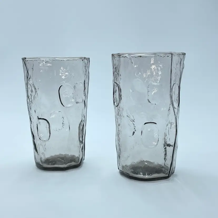 Decatur TexGlass Hand Blown Thumbprint Tumblers Glassware Rare MCM Set of 2