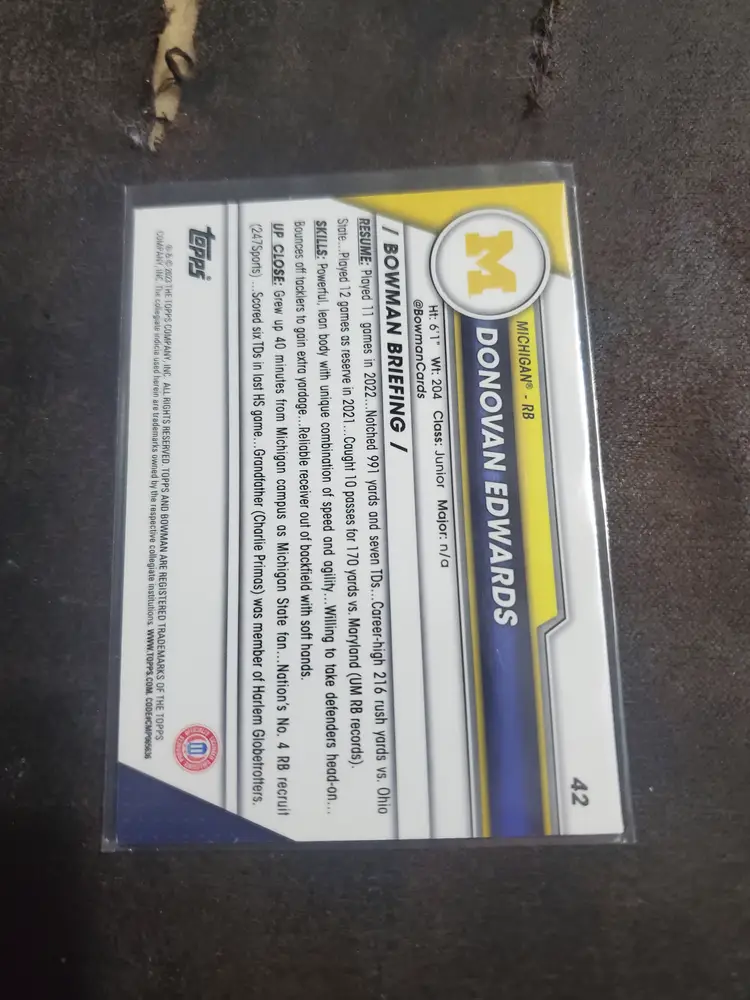 2023 Bowman Chrome University Donovan Edwards Michigan 1st Bowman Card