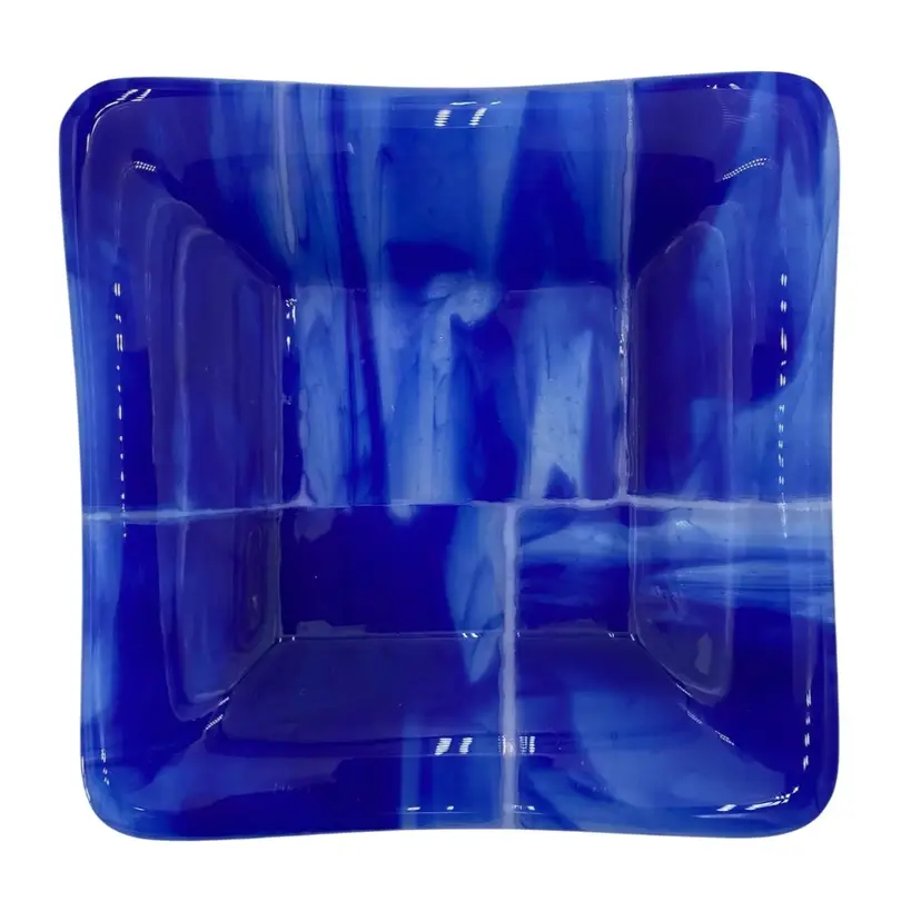 SW Glass Art Gallery Handmade Fused Glass Dish, "Cloudy Sky" - MINT Condition