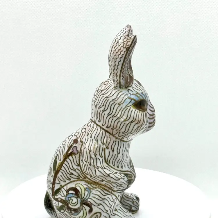 Vintage Cloisonné Bunny Rabbit Copper Enamel Handcrafted Animal Figurine Statue, Unbranded, Made in Beijing, China