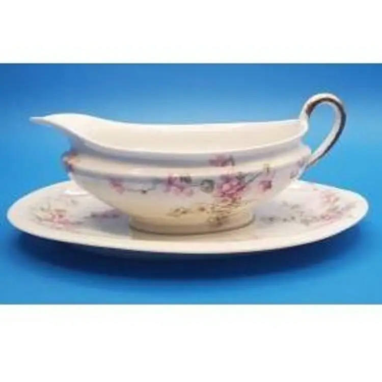 Vintage Theodore Haviland Limoges Floral Gravy Boat Detached Underplate