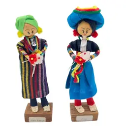 2 FOLK ART WOOD DOLL PERUVIAN/GUATEMALAN