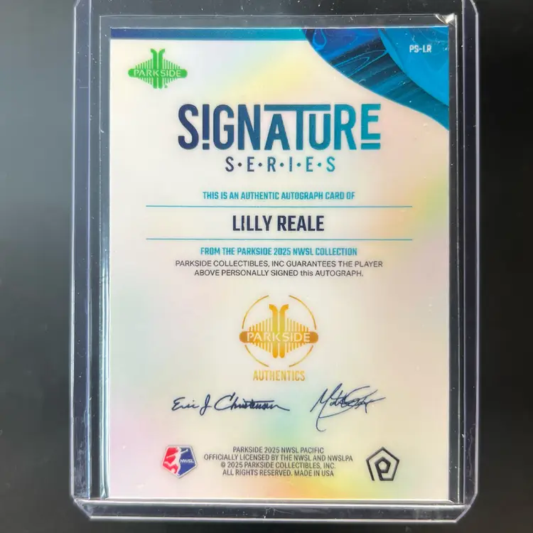 Lilly Reale 2025 Parkside Pacific Signature Series Autograph Soccer Card
