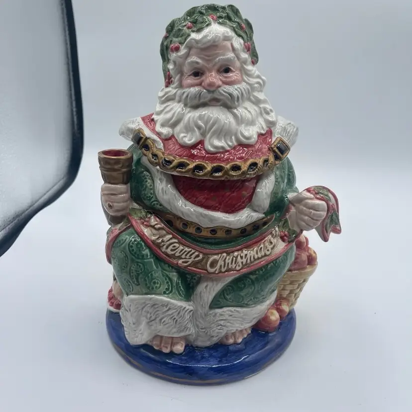 Fitz & Floyd Santa Cookie/Candy Jar Merry Christmas 1993 Vintage Ceramic Server