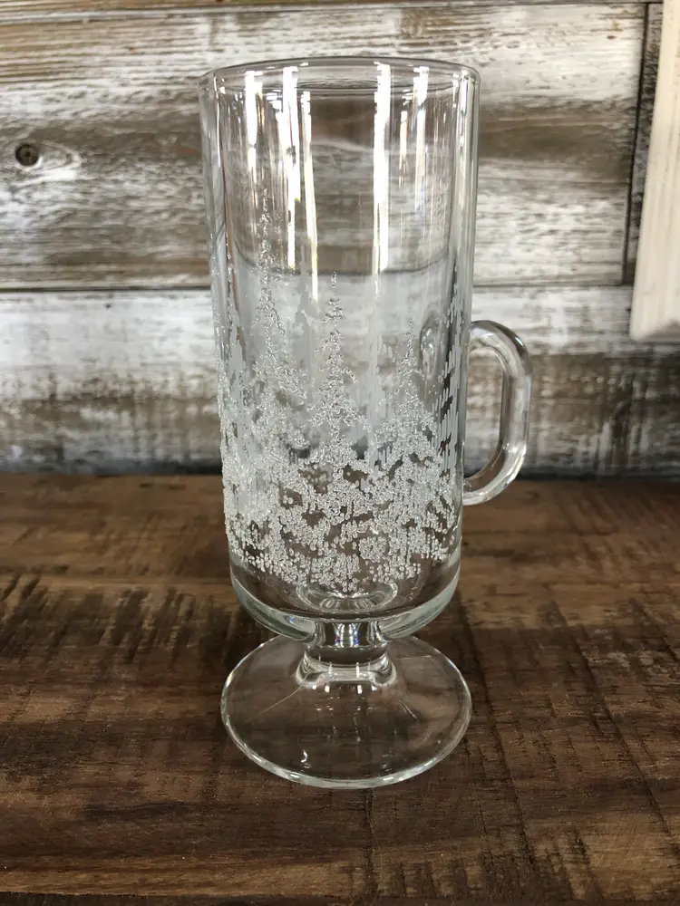 8 Libbey Frosty Pines Irish Coffee Mug Textured Glass Tea Cups Holiday Cocoa