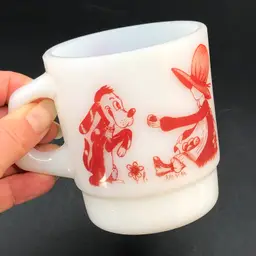 Vintage 70s Red Holly Hobbie Milk Glass Mug Cup: Dog Friend - GenX Nostalgia