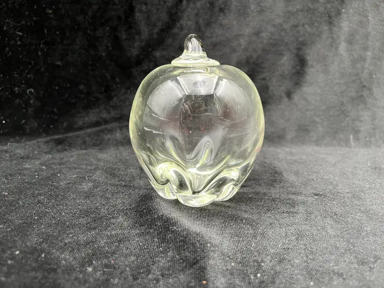 Signed Clear Art Glass Hollow Apple Paperweight Sculpture Figurine