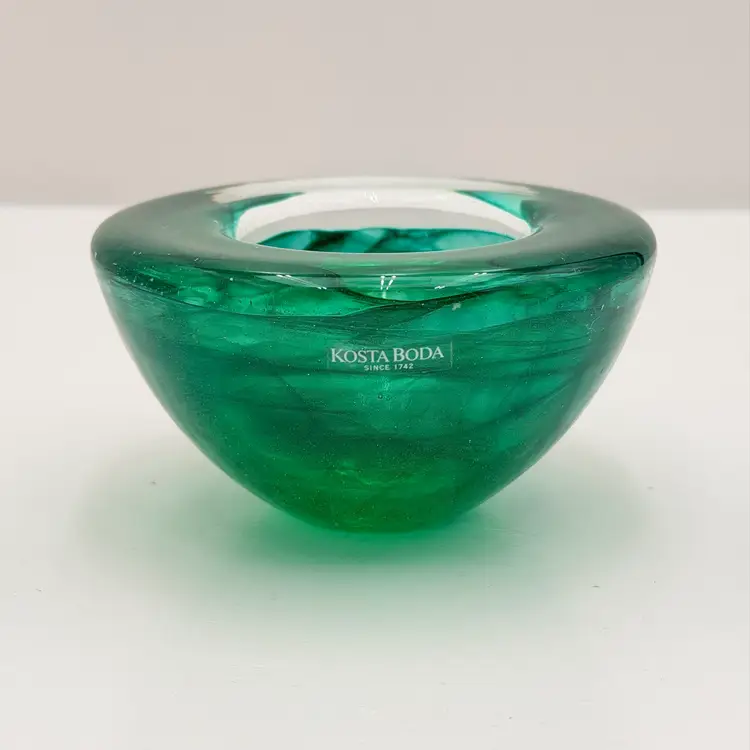 Vintage Kosta Boda Atoll Green Swirl Bowl Votive Holder