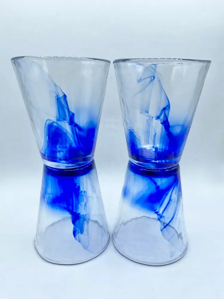 Bormioli Rocco Murano Blue Swirl Drinking Glasses Cups Tumblers Italy Set 4