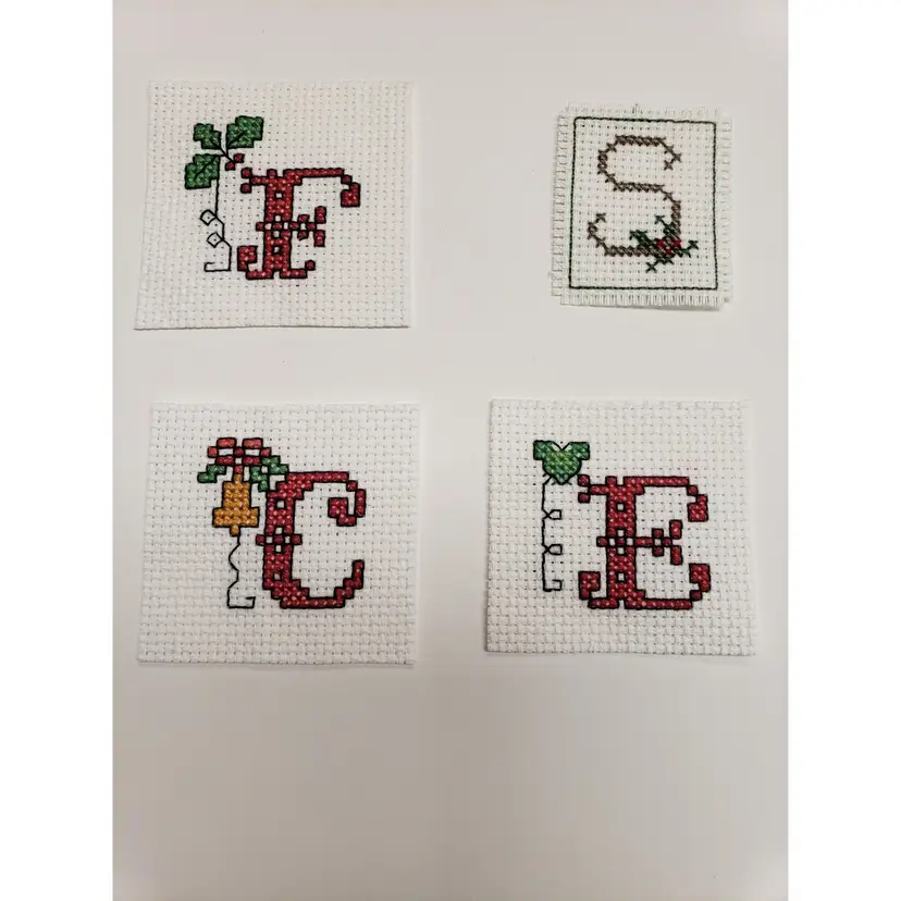 New Lot Of 4 Cross-stitched Christmas Themed Initial Pieces