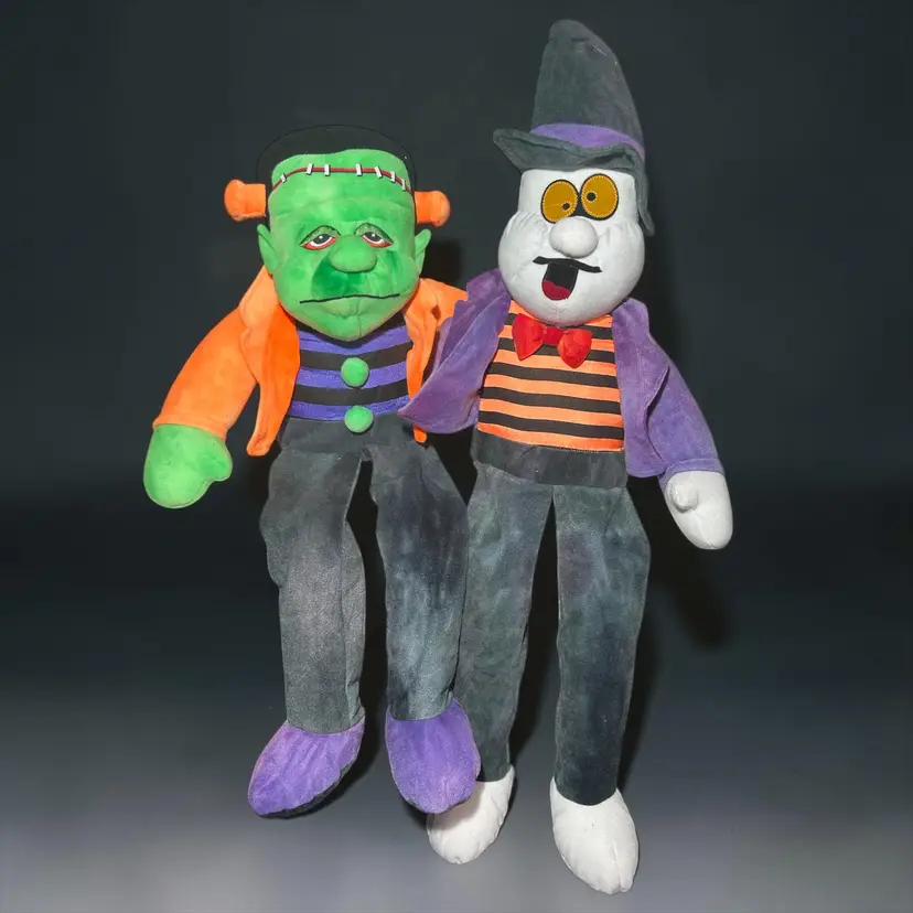 Vintage STUFFINS 1997 Ghost & Frankenstein Halloween Hanging Plush 22-24" NWT