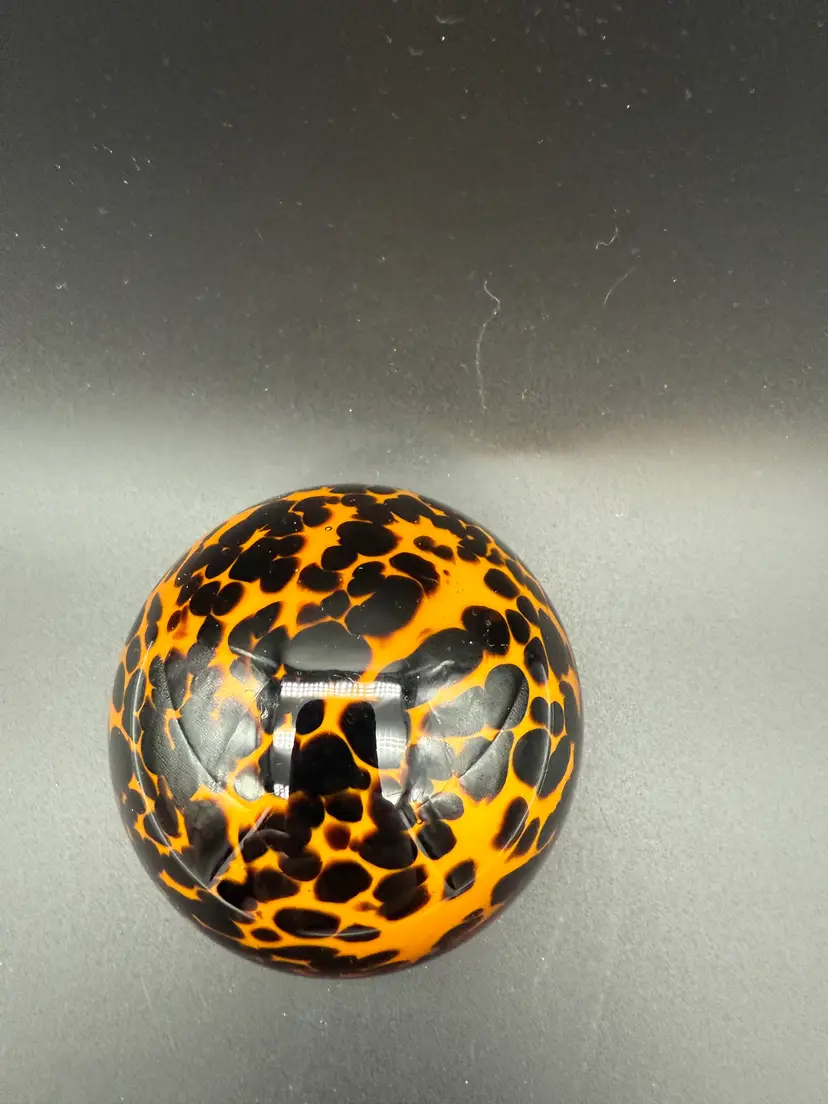 Leopard Print Orange with Black Spots Art Glass Paperweight