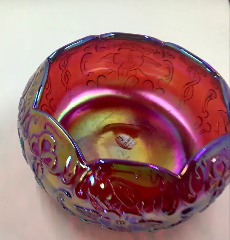 Wild Rose Carnival Iridescent Red Floral Bowl