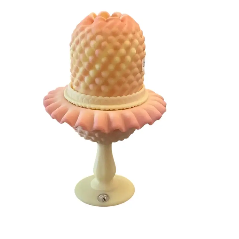 Fenton (2000) 3-piece Burmese Spiral Optic Hobnail Fairy Lamp 9”x 6” Glows