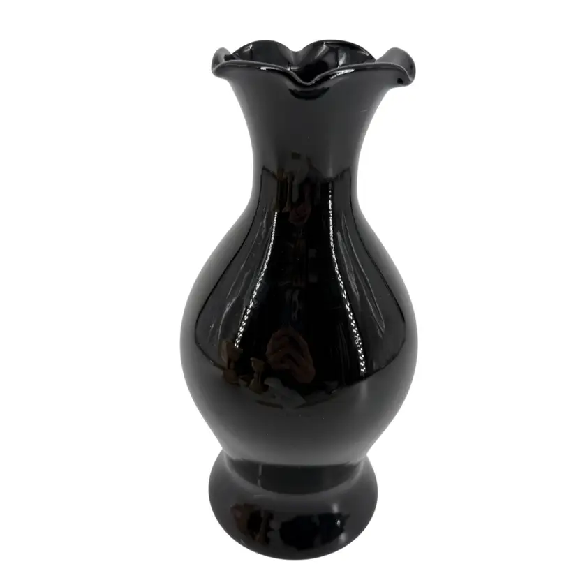 Black Glass Ruffled Vase