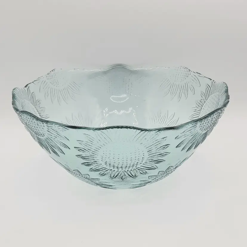 Vintage Aqua Blue Green Glass Sunflower Large Serving Bowl