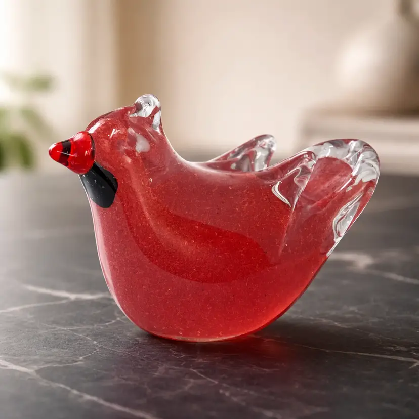 Cardinal Bird Glass Figurine or Paperweight, 3.5" Tall