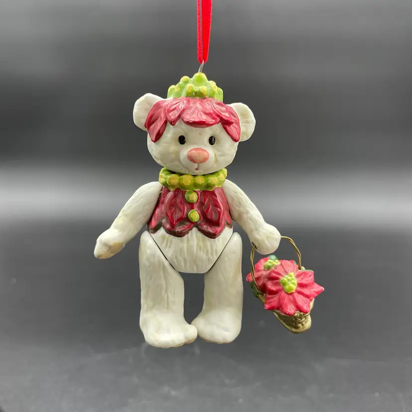 Hallmark Gift Bearers Hanging Christmas Ornament 4th in Series Bear Poinsettias