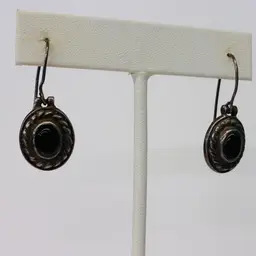 Vintage sterling silver black onyx dangle earrings With Rope Detailing