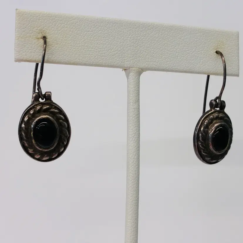 Vintage sterling silver black onyx dangle earrings With Rope Detailing
