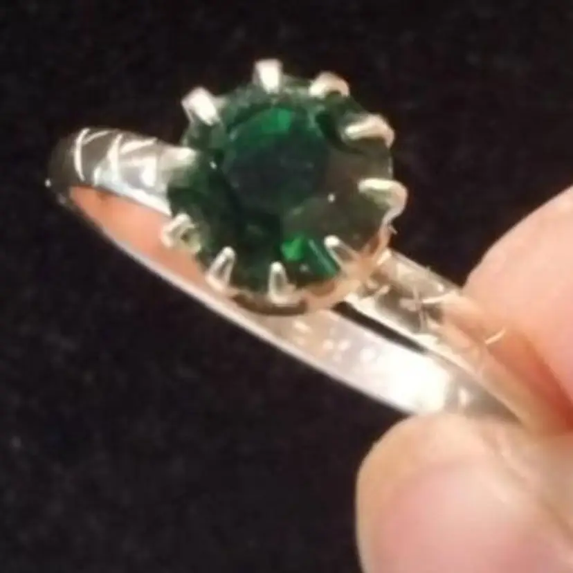Vintage Green Gemstone Gold Ring, Size 7.5