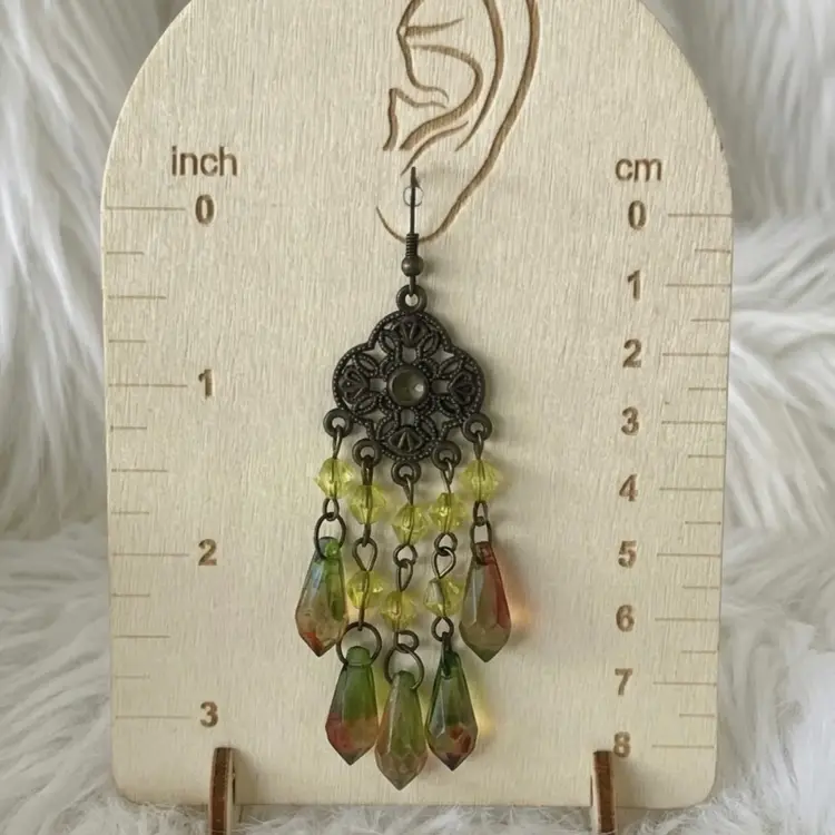 Boho Chandelier Earrings Green Beaded Dangles