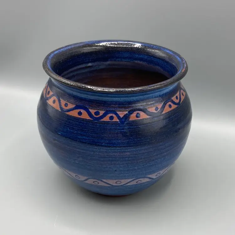 Vintage Lloyds Ceramics Jamaica Studio Pottery Blue Glazed Redware Planter Vase