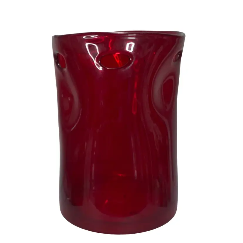 Ruby Red MCM Glass Pinched Bag Vase 8” x 5.5”