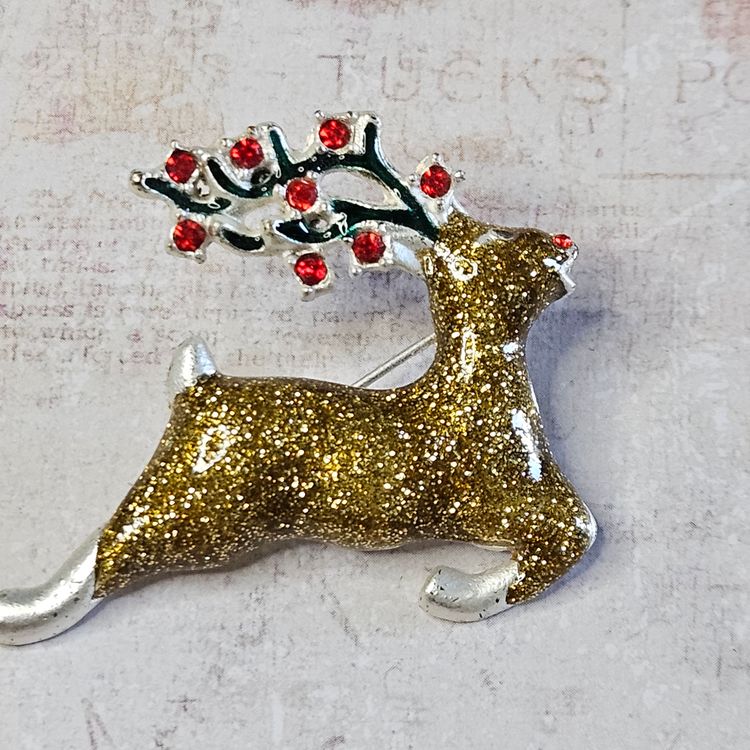 Gold glitter Reindeer with Jewed Antlers Marked N R Nina Ricci