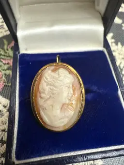 Gold Over 925  Silver And Shell Cameo, Pendant, Or Brooch