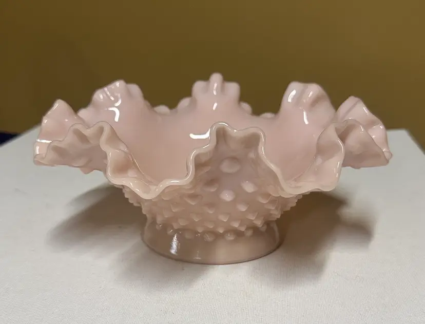 Fenton Pastel Pink Milk Glass Hobnail 3 Three Horn Epergne Bowl Base Only 8” dia
