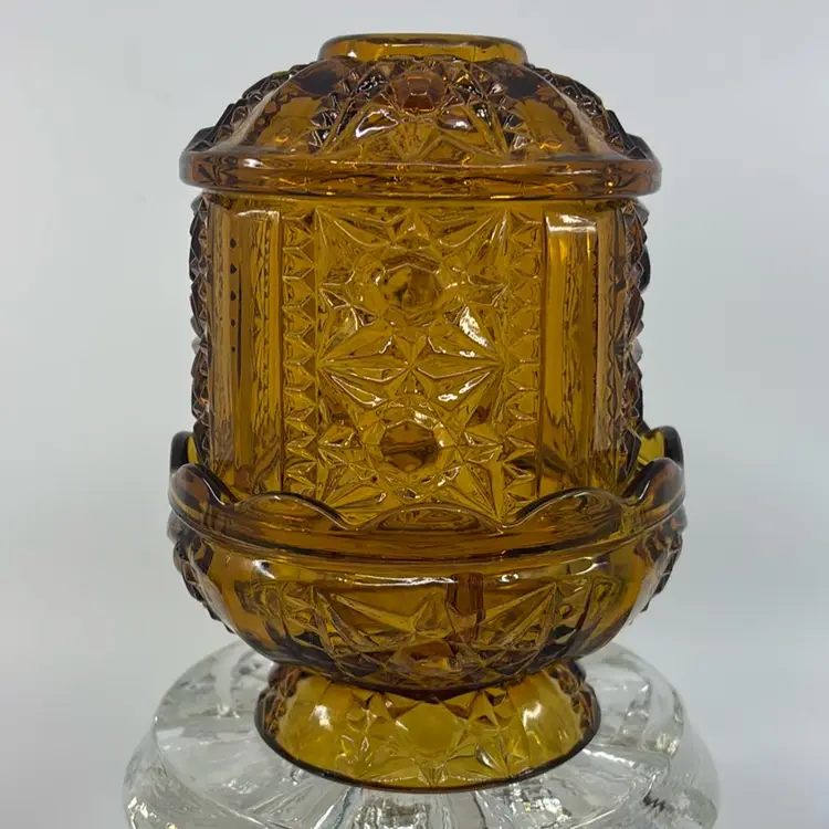 Indiana Glass Amber Stars & Bars Fairy Lamp 6.5”