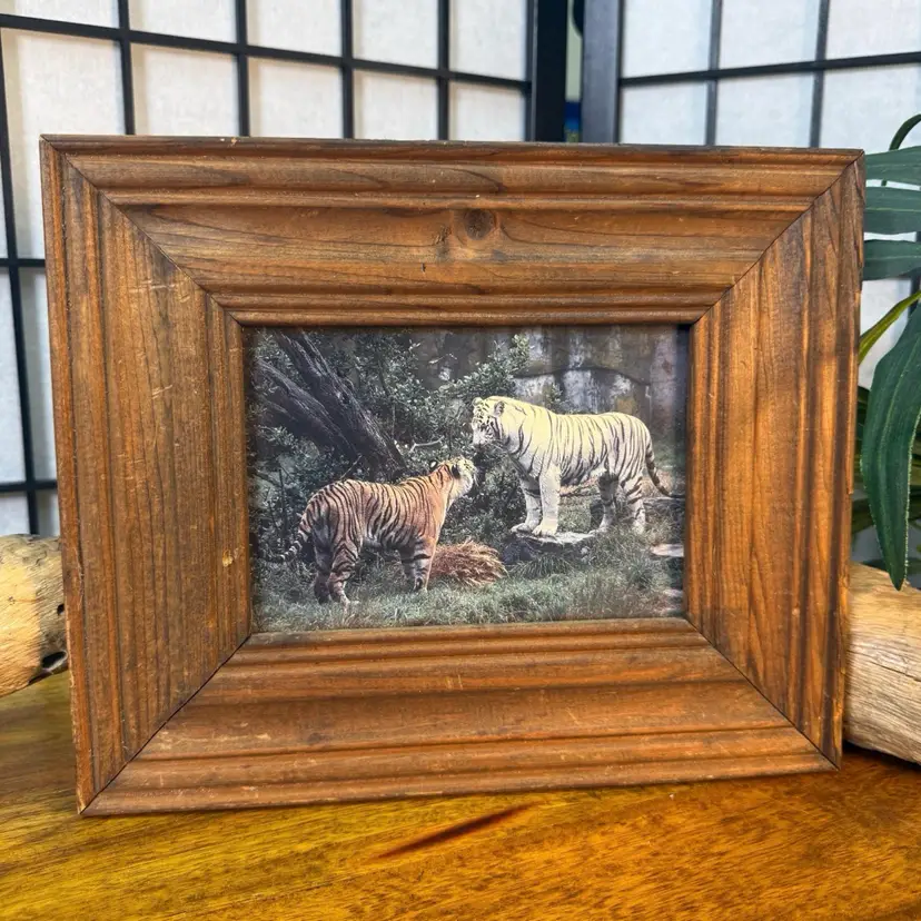 Vintage Bengal Tiger Art Rustic Frame