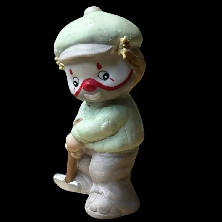 016 Bisque Ceramic L'il Vagabond 1988 Enesco Clown Golfer Figurine 3.5" X 1.5"