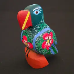 Parrot Folk Art Bird Figurine Painted Wood Unbranded with Condition Issues