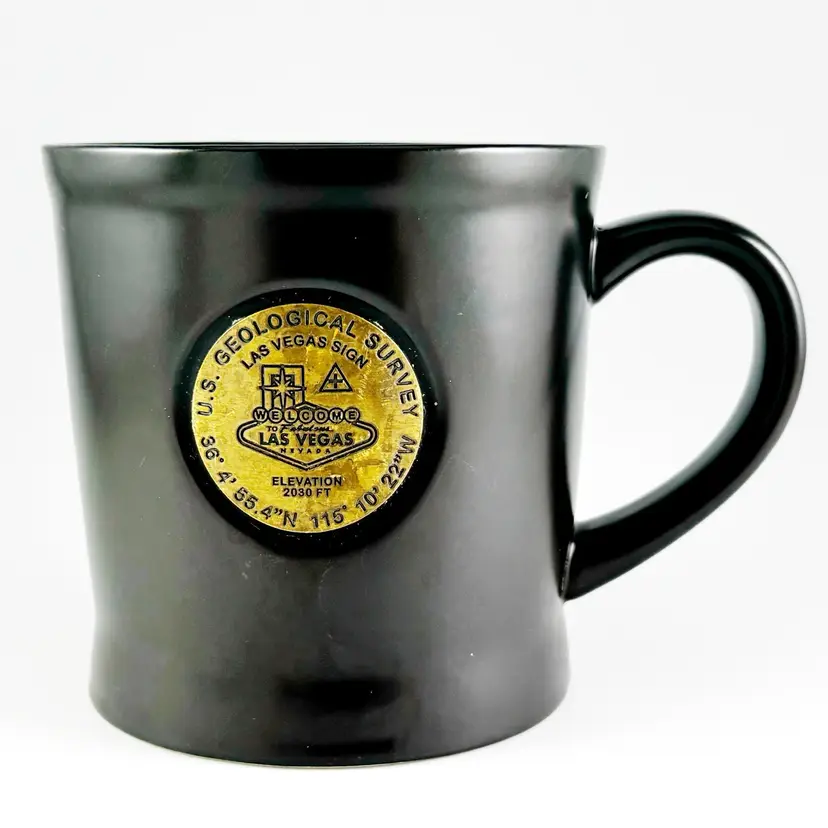 U.S. Geological Survey "Las Vegas Sign Elevation" Stoneware Mug with Brass Medallion