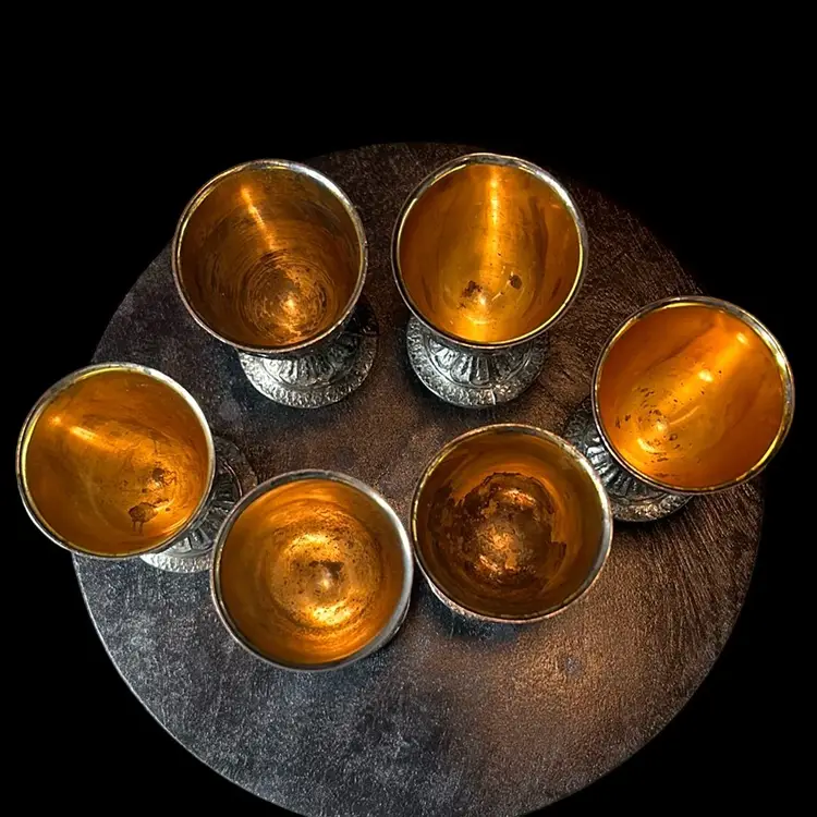 Six Cordial Metal Cups