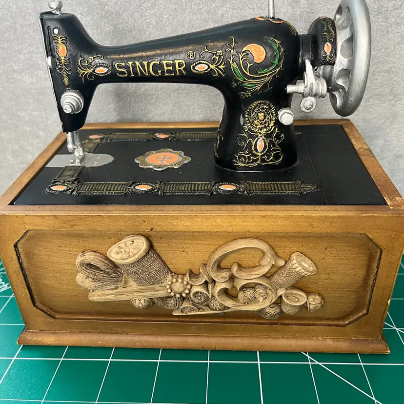 Replica Of A Vintage Singer Sewing Machine Storage Box Made Of Resin And Wood