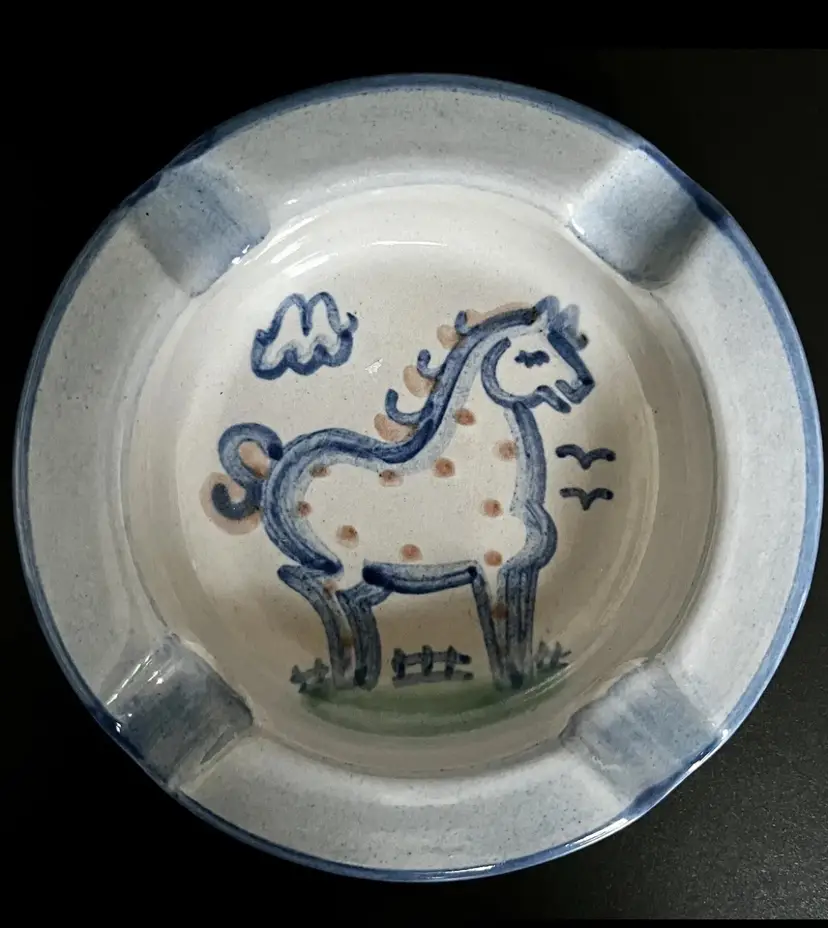 Mint Vintage M A HADLEY Pottery Ashtray Spotted Horse Pony Retired 5" Signed