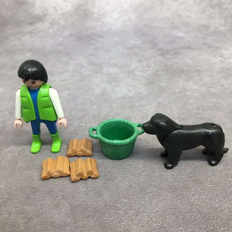 Playmobil Male Figure Gathering Wood w/Dog