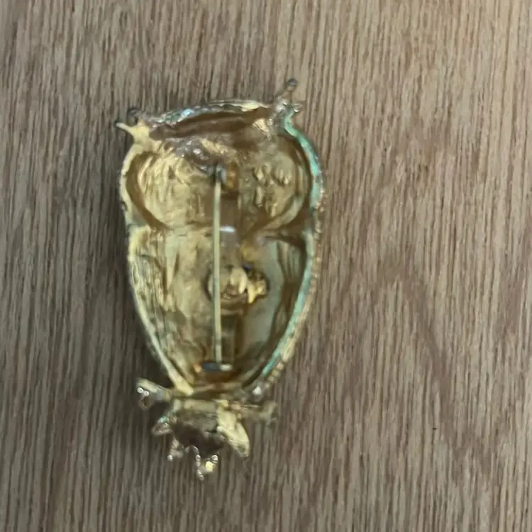 Owl Brooch Gold Tone Owl on a Branch