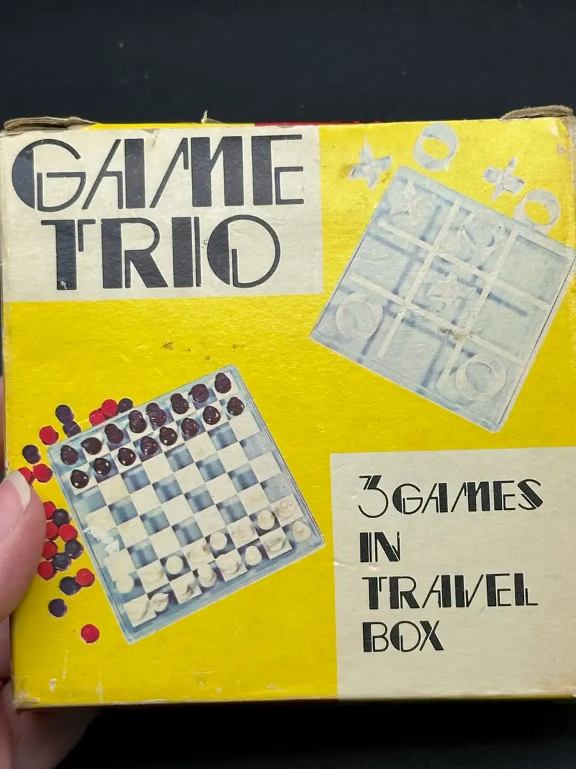 Game Trio 3 Games In Travel Box 1974 VTG Chess, Checkers, Tic Tac Toe NOS